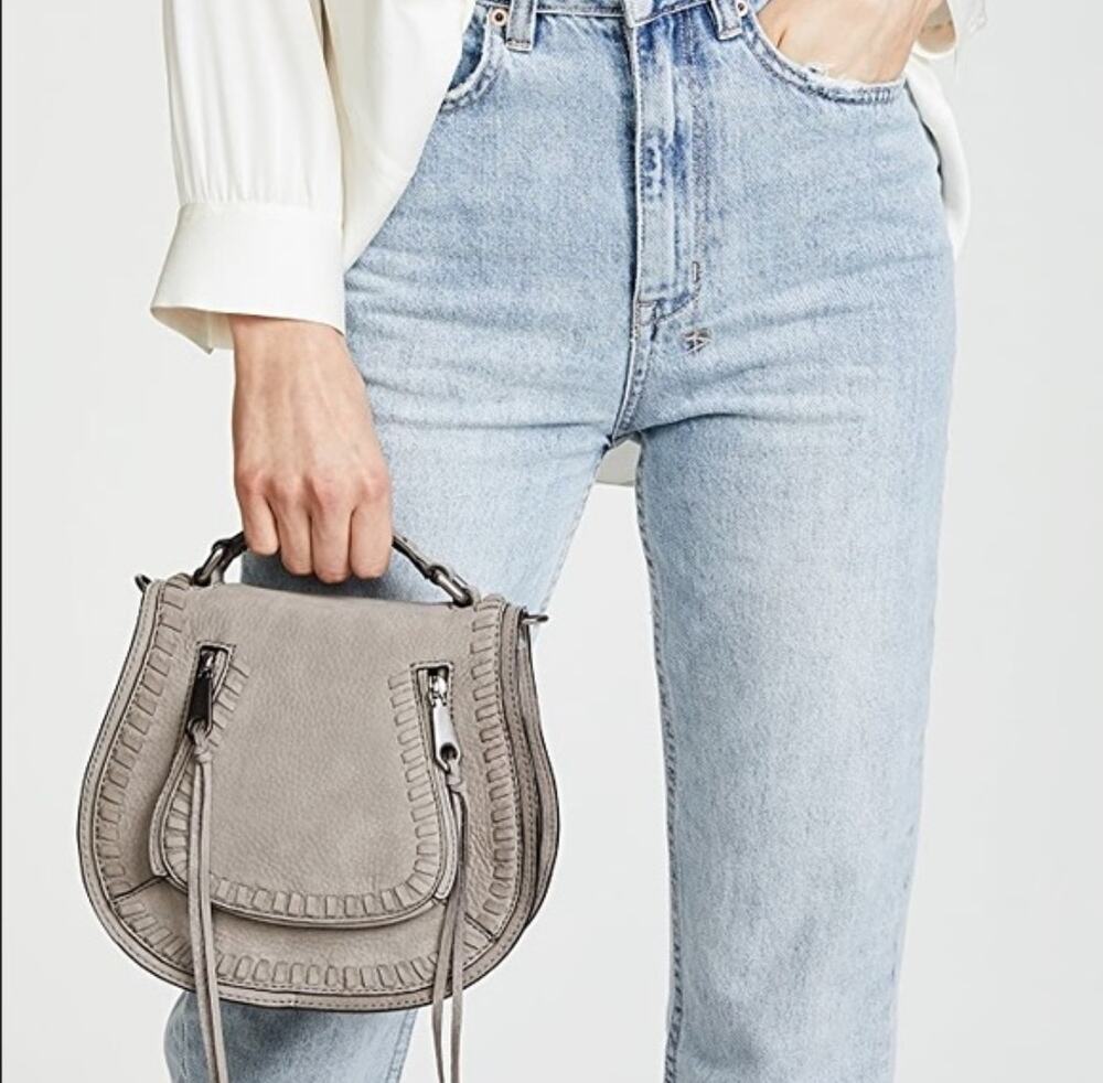 Rebecca Minkoff Vanity Taupe Leather   WhipStitch Crossbody Shoulder Saddle Bag